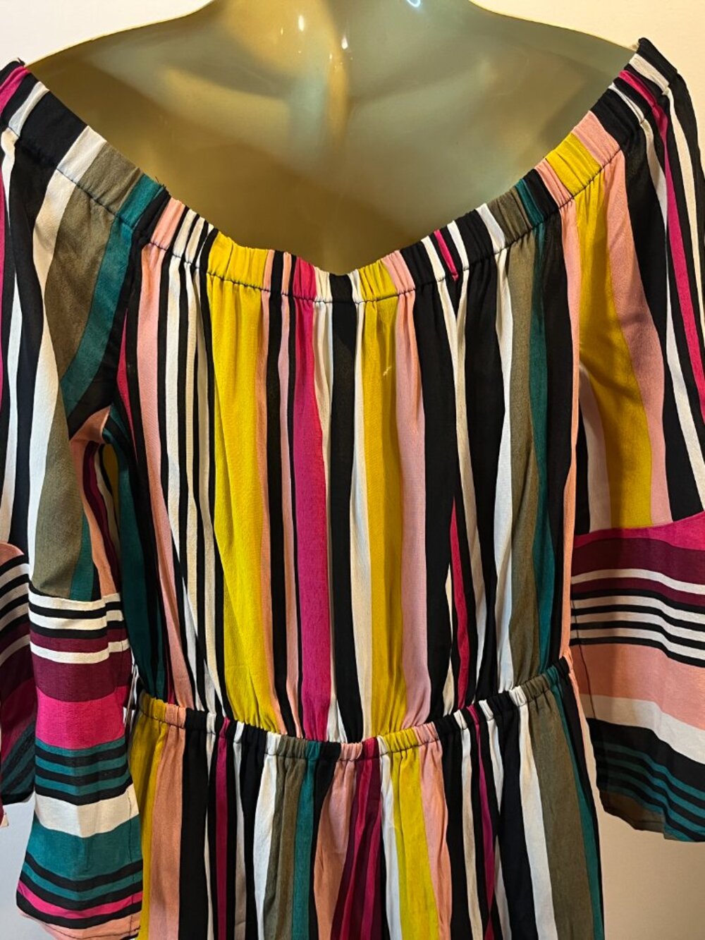 Express Off-Shoulder Multicolor Striped Romper Dress - Size Medium - NWT $59.95 - Picture 6 of 7